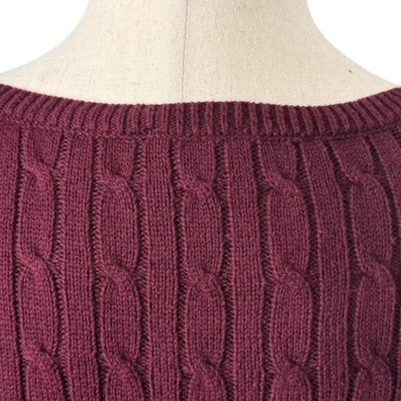 TALBOTS Burgundy Cable Knit Crewneck Sweater Cotton Shoulder Buttons Plus 3X EUC - Picture 9 of 11